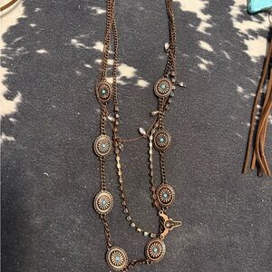 Bohemian Bronze Necklace with Turquoise Accents